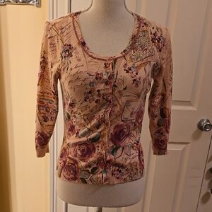 Floral Scoop Neck Sweater in Cream and Purple